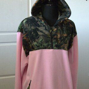 Trail Crest Women's 1/4 Zip Pink Camo Hoodie in Polyester Fleece size Large